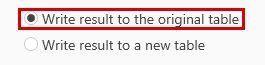 Write result to the source table